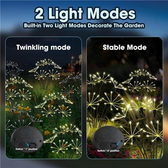 Solar Garden Lights, 2PACK Swaying Twinkling Firework Lights with 2 Modes - Picture 5 of 8